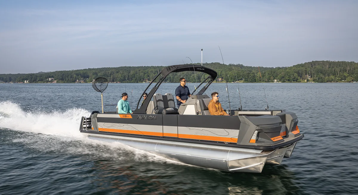 Avalon Geo Fish pontoon in orange and gray