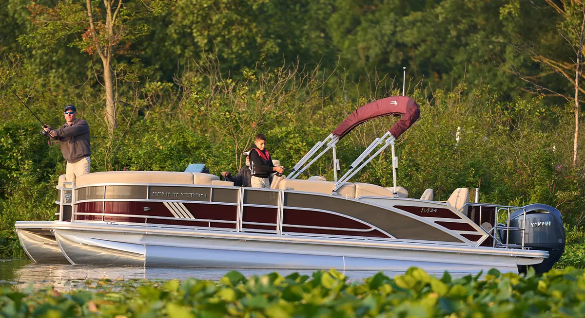 Bennington M Series Fish Model pontoon in maroon and brown