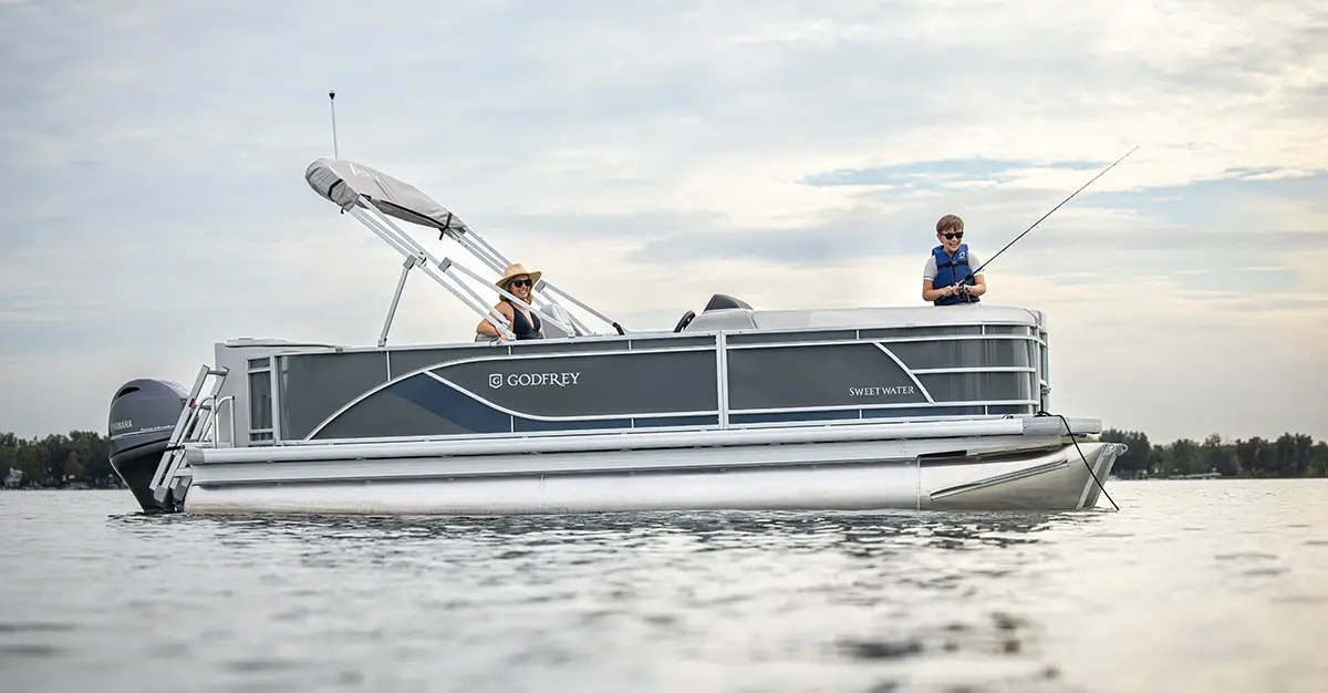 Godfrey SW2286FS Sweetwater pontoon in gray and silver