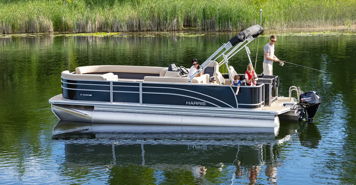 Harris Cruiser 230 FCL pontoon in black and silver