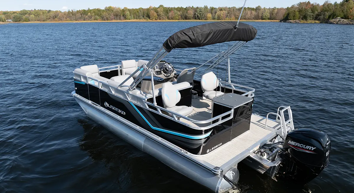 Legend LE 19 RF pontoon in black, blue, and silver
