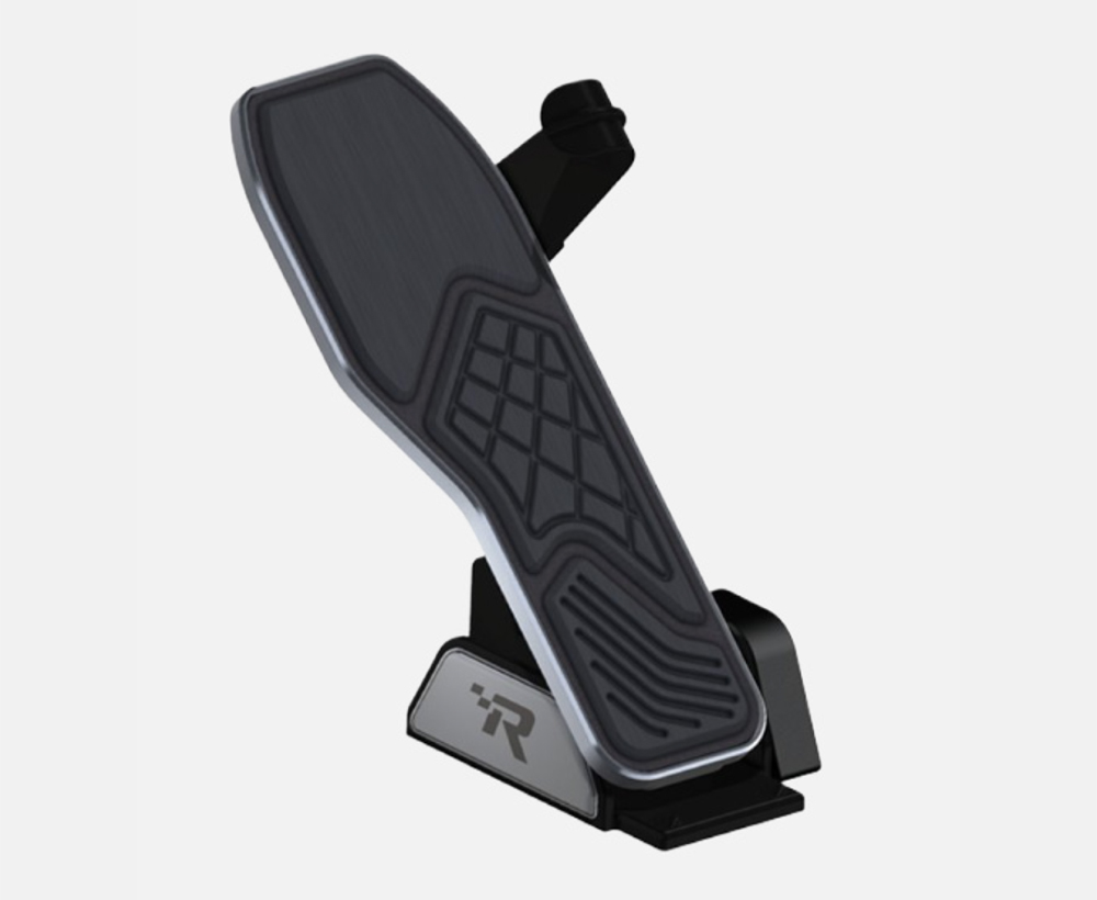 A black and silver Mercury DTS Performance Pedal with a textured foot pad, an integrated toe hook, and a silver "R" logo on the base. The pedal is shown at an upward angle against a white background.